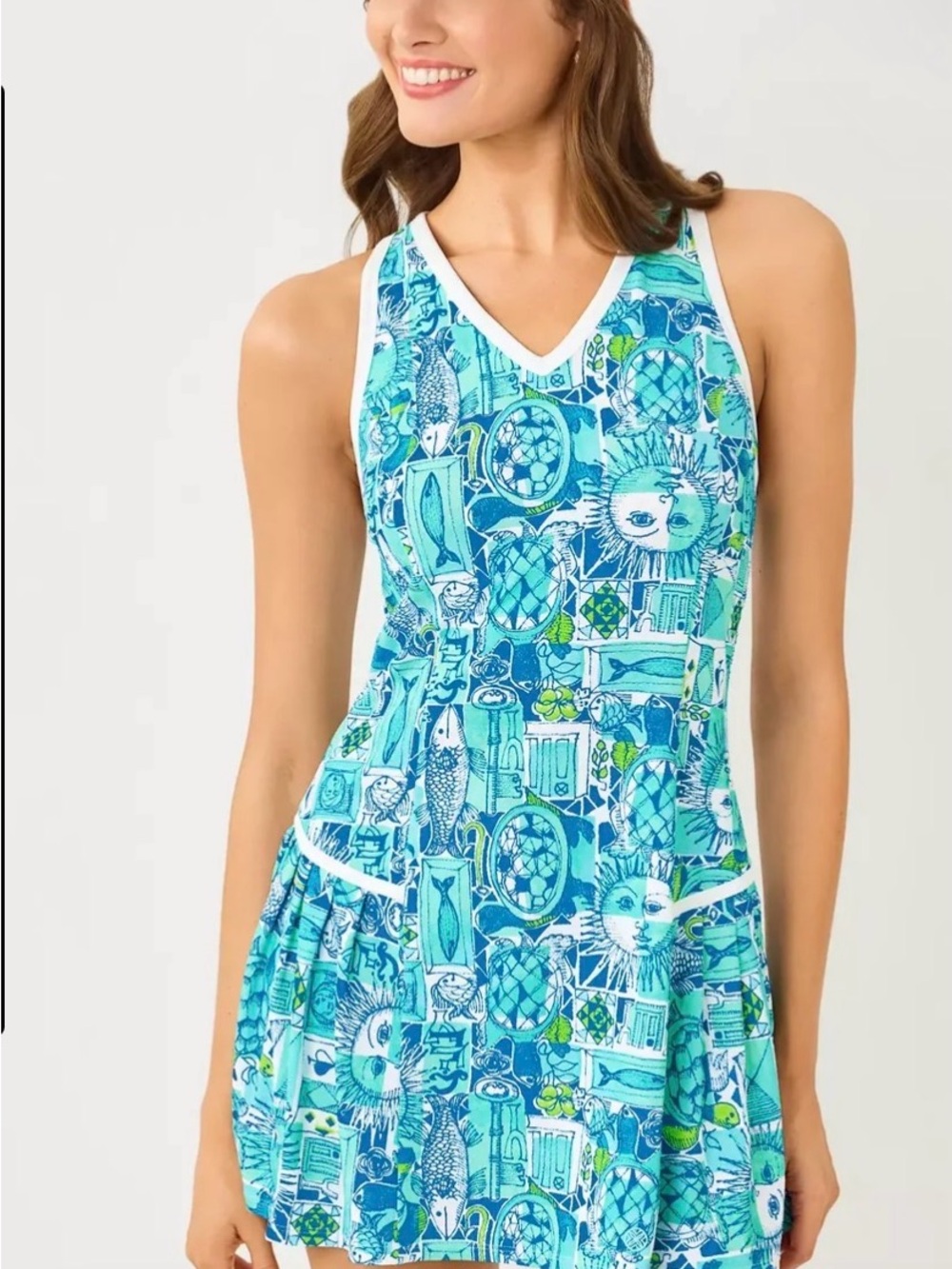 Women’s Blue & Teal Patterned One-Piece Athletic Dress